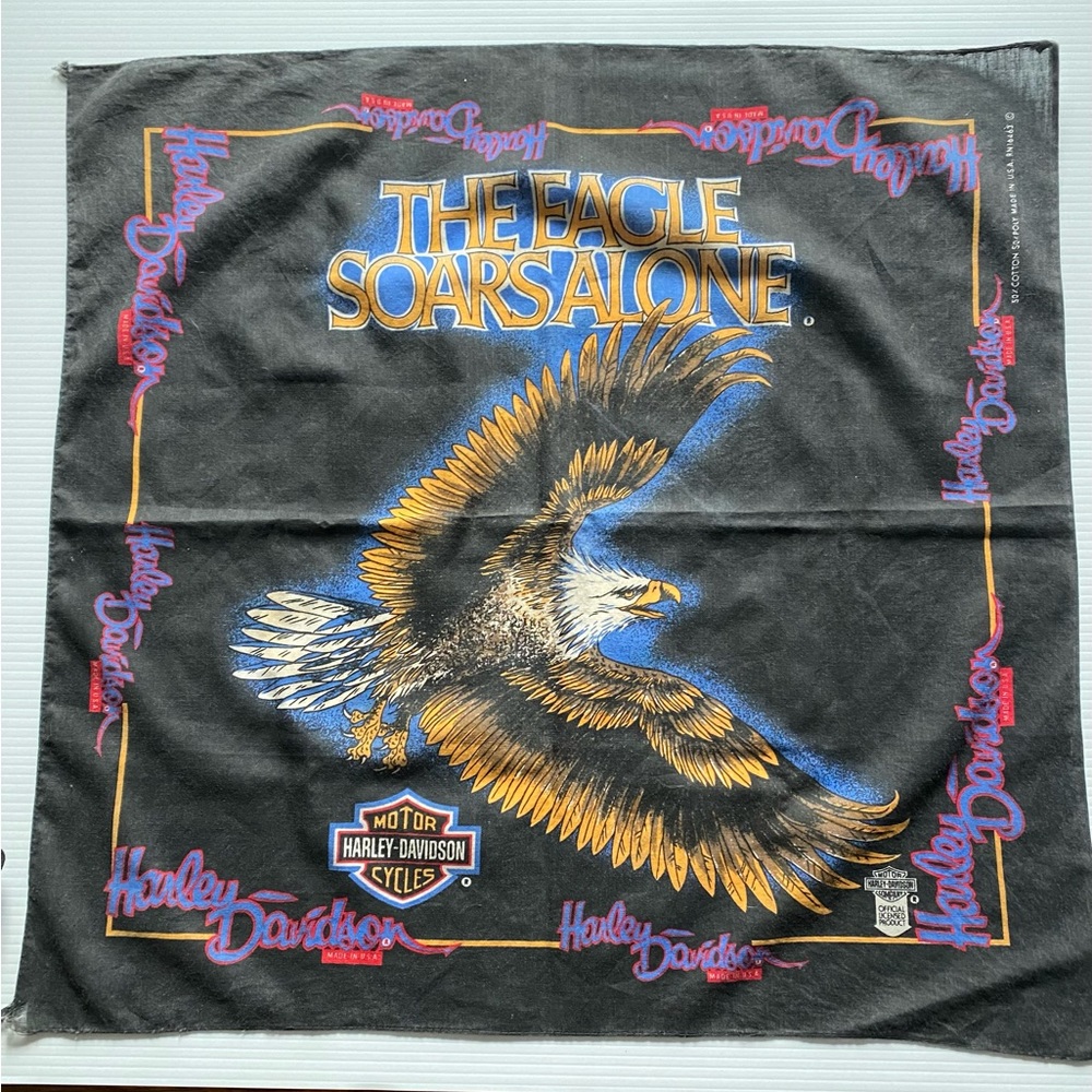 1980’s Harley Davidson Scarf Headband Bandana. The Eagle Soars Alone SEE PHOTOS.